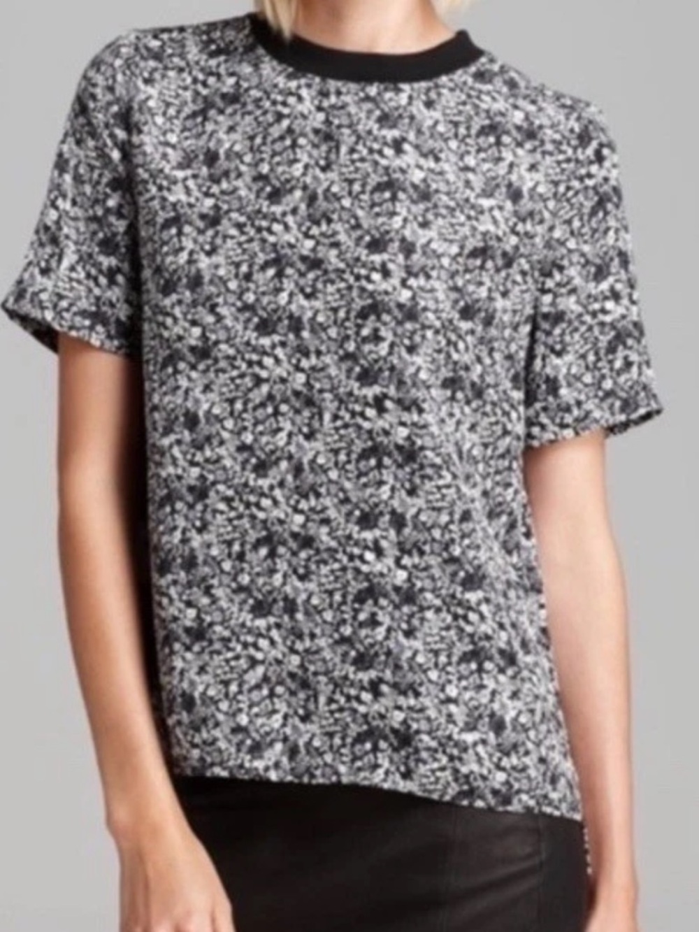 Women’s Theory Klima Silk Floral Top Button Back Short Sleeve Black White Small